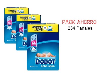 PAÑALES DODOT BEBE SECO TALLA 2 (4 - 8 KILOS) PACK AHORRO 234 PAÑALES