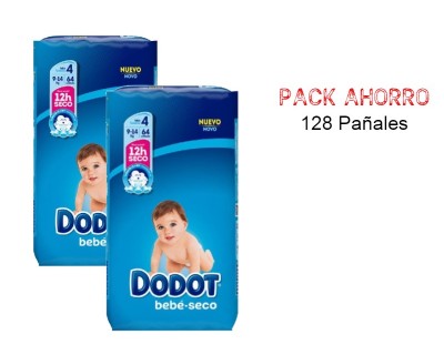 PAÑALES DODOT BEBE SECO TALLA 4 (9 - 14 KILOS) PACK AHORRO 128 UNIDADES