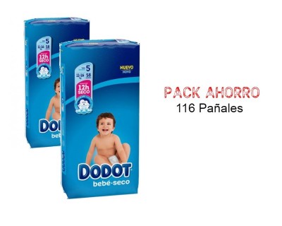 PAÑALES DODOT BEBE SECO TALLA 5 (11 - 16 KILOS) PACK AHORRO 116 UNIDADES