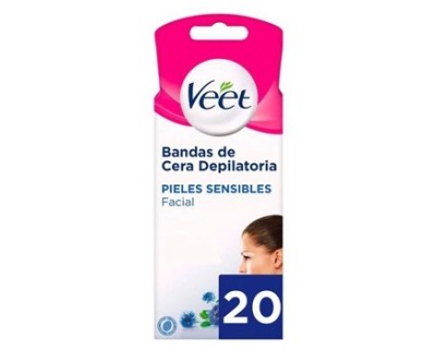 BANDA CERA DEPILATORIA FACIAL VEET PIELES SENSIBLES 20 UNIDADES