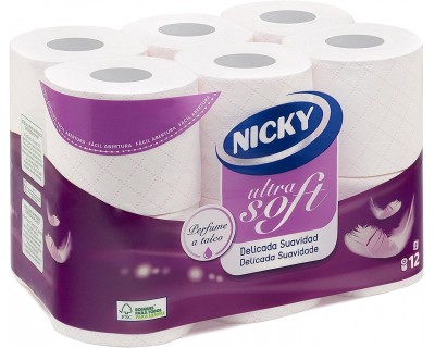 PAPEL HIGIENICO NICKY DOBLE CAPA ULTRASOFT 12 ROLLOS